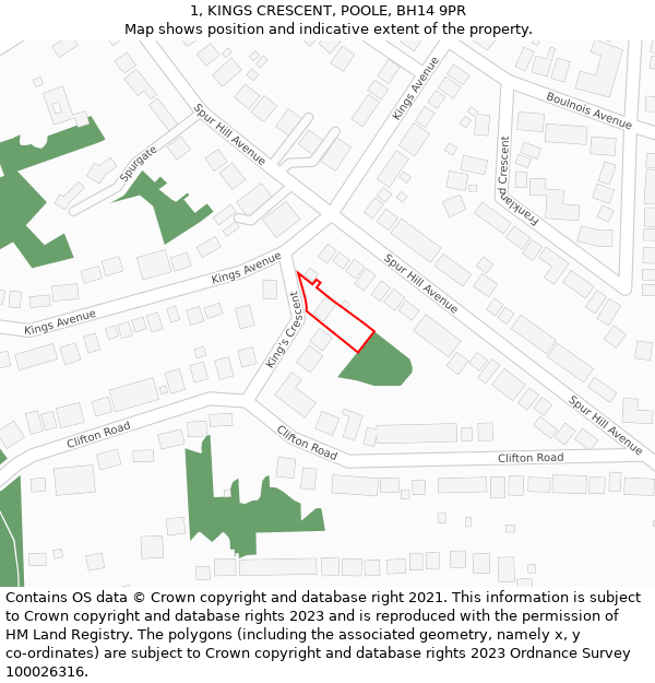 1, KINGS CRESCENT, POOLE, BH14 9PR: Location map and indicative extent of plot