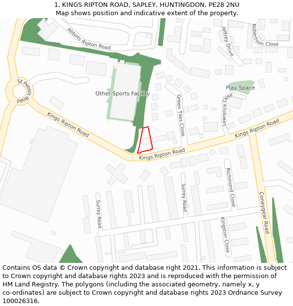 1, KINGS RIPTON ROAD, SAPLEY, HUNTINGDON, PE28 2NU: Location map and indicative extent of plot