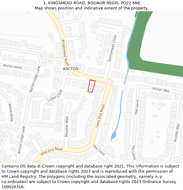 1, KINGSMEAD ROAD, BOGNOR REGIS, PO22 6NE: Location map and indicative extent of plot