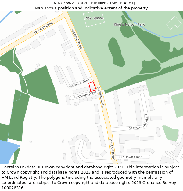 1, KINGSWAY DRIVE, BIRMINGHAM, B38 8TJ: Location map and indicative extent of plot