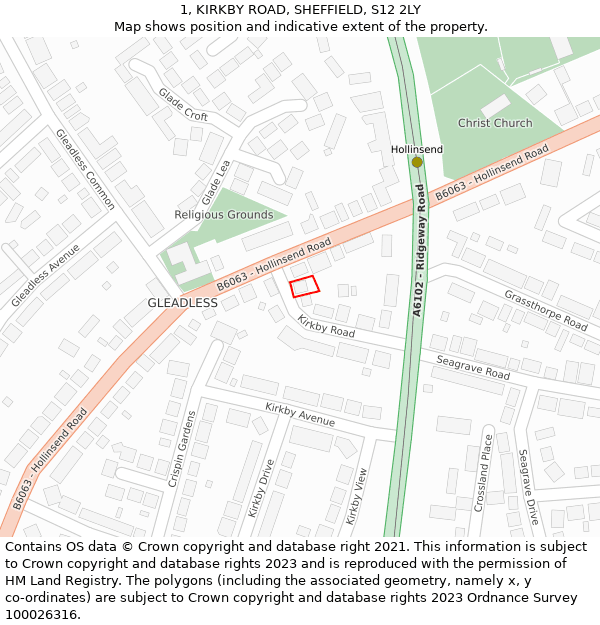 1, KIRKBY ROAD, SHEFFIELD, S12 2LY: Location map and indicative extent of plot