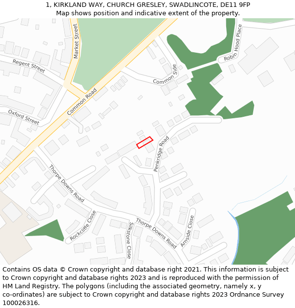 1, KIRKLAND WAY, CHURCH GRESLEY, SWADLINCOTE, DE11 9FP: Location map and indicative extent of plot