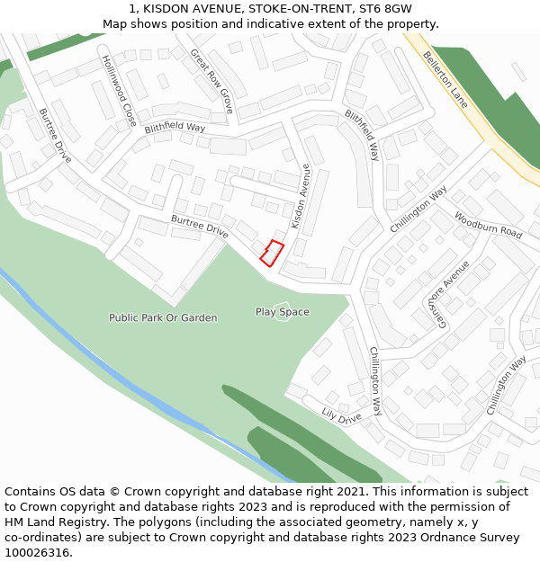 1, KISDON AVENUE, STOKE-ON-TRENT, ST6 8GW: Location map and indicative extent of plot