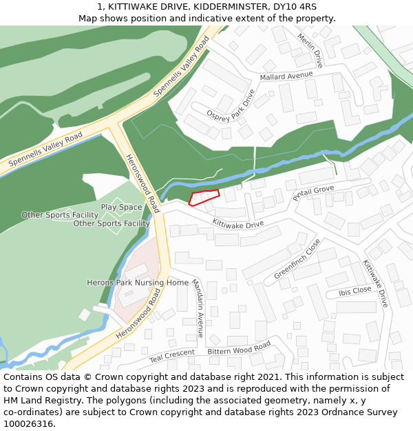 1, KITTIWAKE DRIVE, KIDDERMINSTER, DY10 4RS: Location map and indicative extent of plot