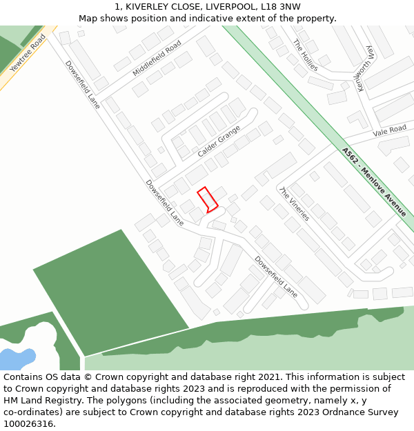 1, KIVERLEY CLOSE, LIVERPOOL, L18 3NW: Location map and indicative extent of plot