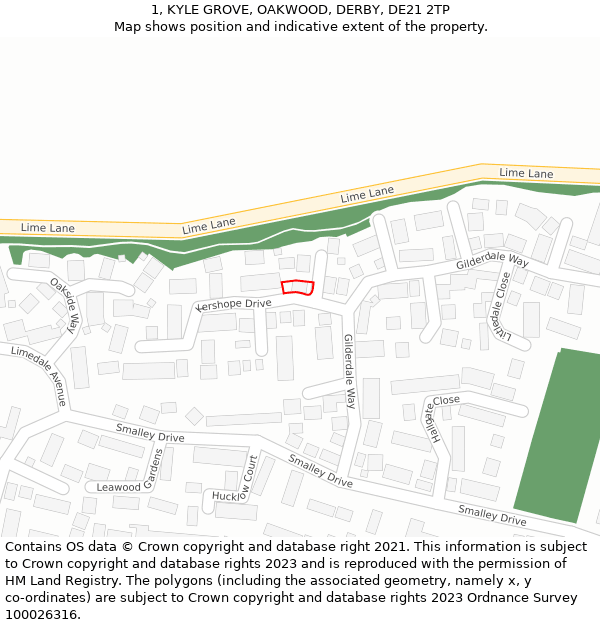 1, KYLE GROVE, OAKWOOD, DERBY, DE21 2TP: Location map and indicative extent of plot