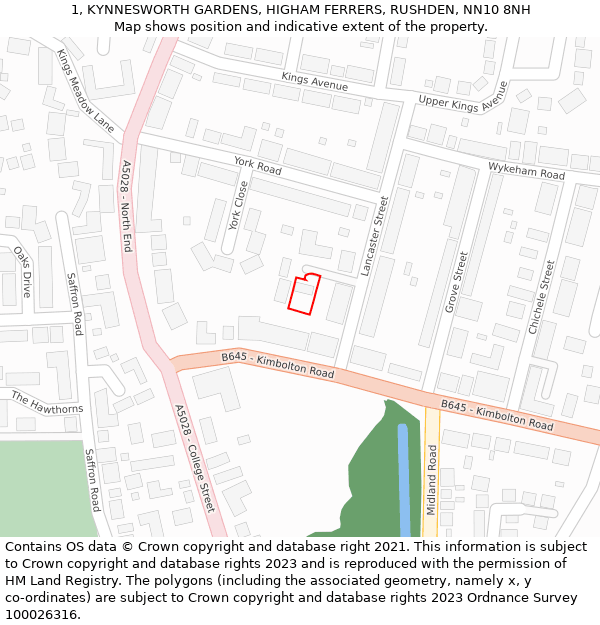 1, KYNNESWORTH GARDENS, HIGHAM FERRERS, RUSHDEN, NN10 8NH: Location map and indicative extent of plot