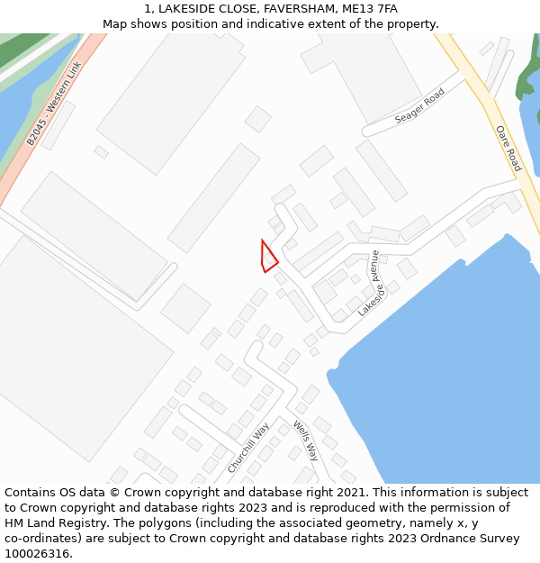 1, LAKESIDE CLOSE, FAVERSHAM, ME13 7FA: Location map and indicative extent of plot