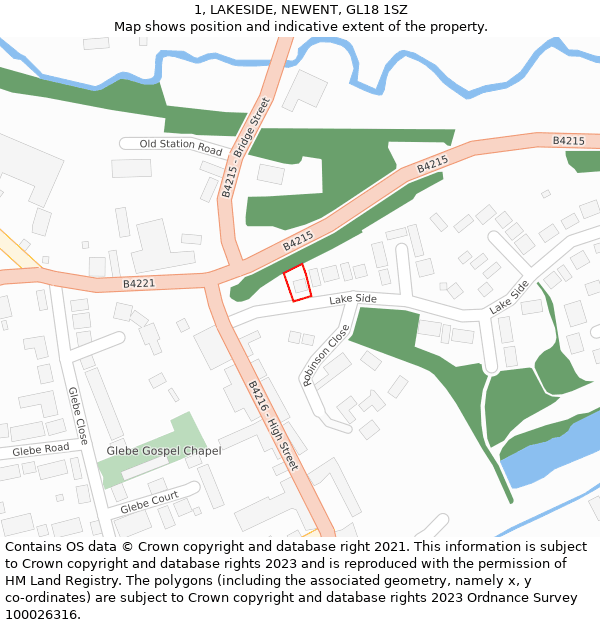 1, LAKESIDE, NEWENT, GL18 1SZ: Location map and indicative extent of plot