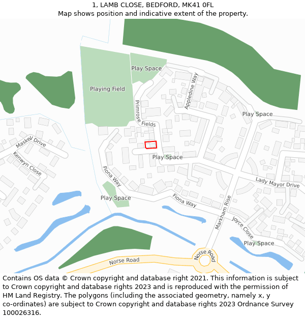 1, LAMB CLOSE, BEDFORD, MK41 0FL: Location map and indicative extent of plot