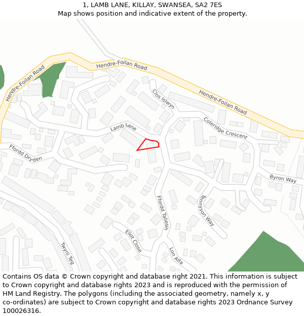 1, LAMB LANE, KILLAY, SWANSEA, SA2 7ES: Location map and indicative extent of plot