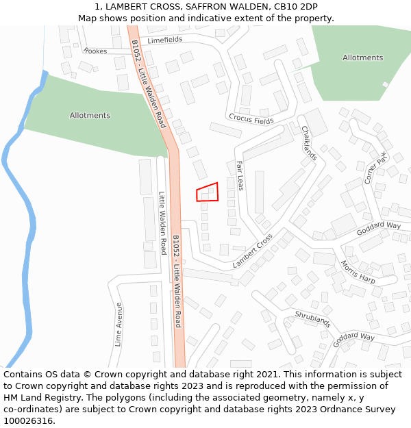 1, LAMBERT CROSS, SAFFRON WALDEN, CB10 2DP: Location map and indicative extent of plot