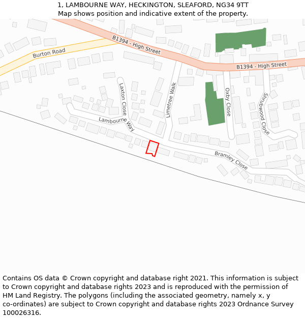 1, LAMBOURNE WAY, HECKINGTON, SLEAFORD, NG34 9TT: Location map and indicative extent of plot