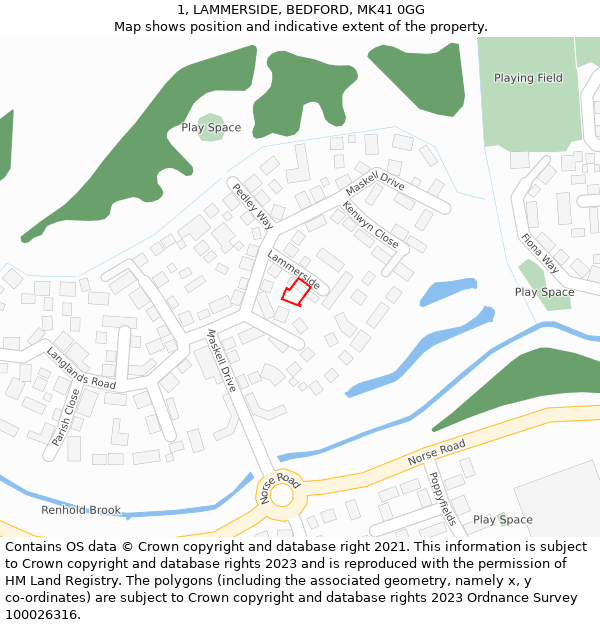 1, LAMMERSIDE, BEDFORD, MK41 0GG: Location map and indicative extent of plot