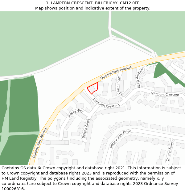 1, LAMPERN CRESCENT, BILLERICAY, CM12 0FE: Location map and indicative extent of plot