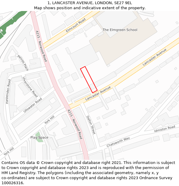 1, LANCASTER AVENUE, LONDON, SE27 9EL: Location map and indicative extent of plot