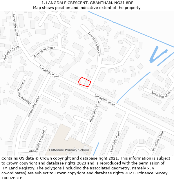 1, LANGDALE CRESCENT, GRANTHAM, NG31 8DF: Location map and indicative extent of plot