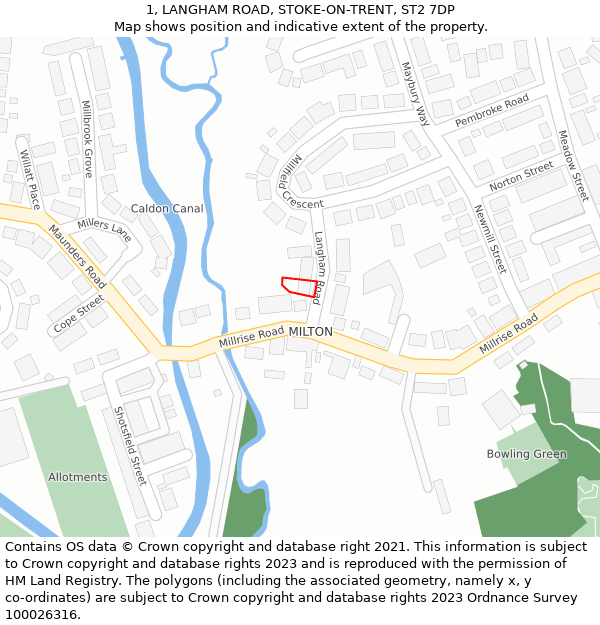 1, LANGHAM ROAD, STOKE-ON-TRENT, ST2 7DP: Location map and indicative extent of plot