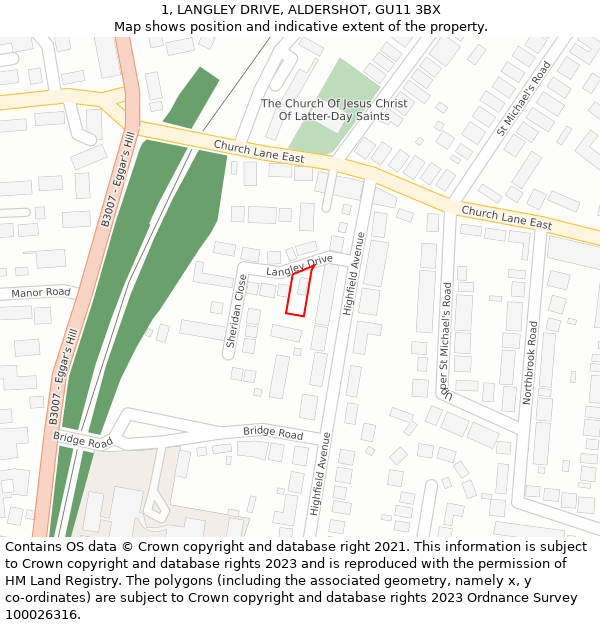 1, LANGLEY DRIVE, ALDERSHOT, GU11 3BX: Location map and indicative extent of plot