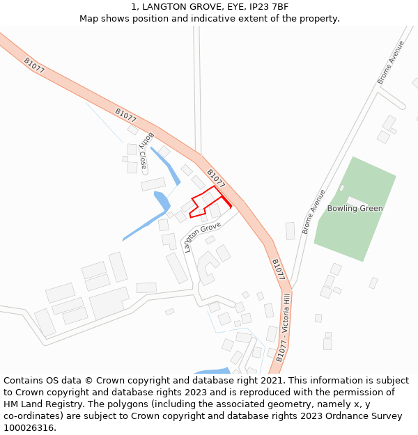 1, LANGTON GROVE, EYE, IP23 7BF: Location map and indicative extent of plot