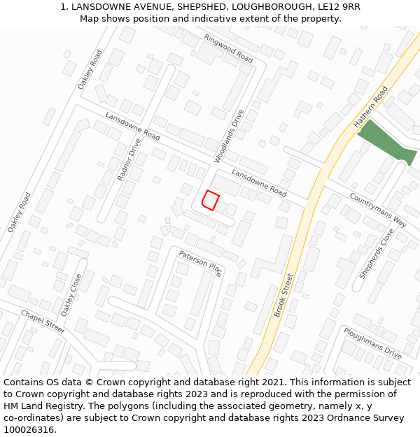 1, LANSDOWNE AVENUE, SHEPSHED, LOUGHBOROUGH, LE12 9RR: Location map and indicative extent of plot