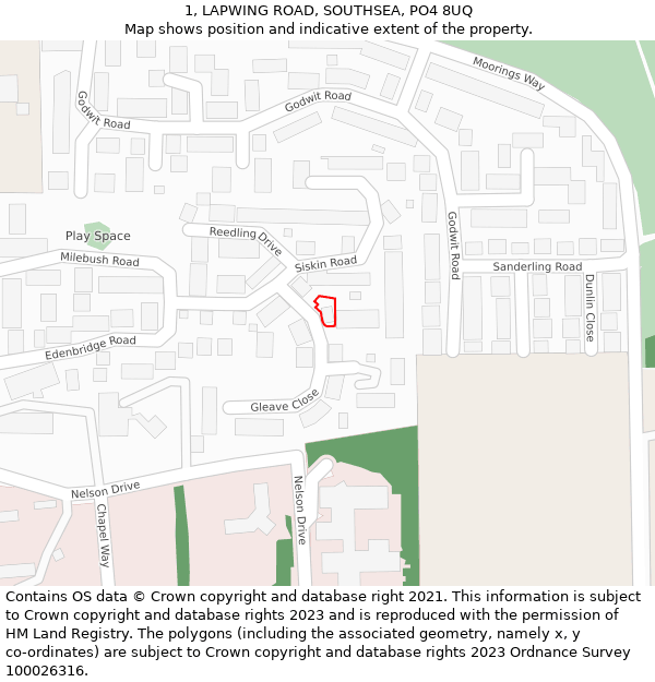 1, LAPWING ROAD, SOUTHSEA, PO4 8UQ: Location map and indicative extent of plot