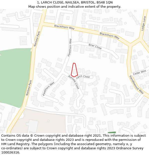 1, LARCH CLOSE, NAILSEA, BRISTOL, BS48 1QN: Location map and indicative extent of plot