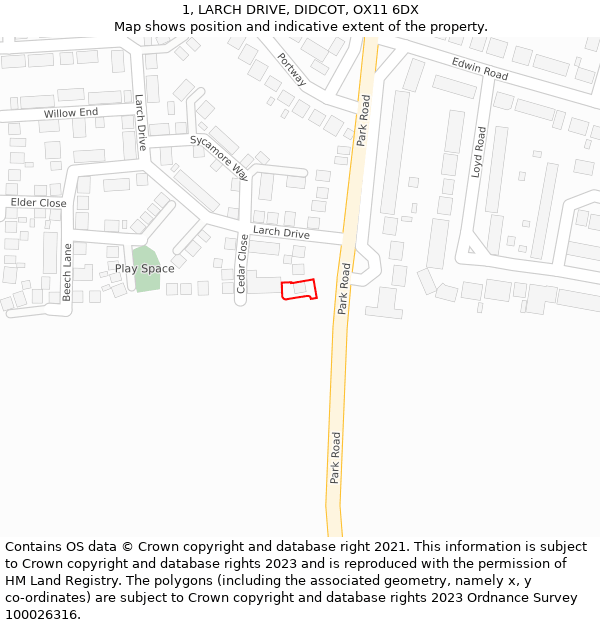 1, LARCH DRIVE, DIDCOT, OX11 6DX: Location map and indicative extent of plot
