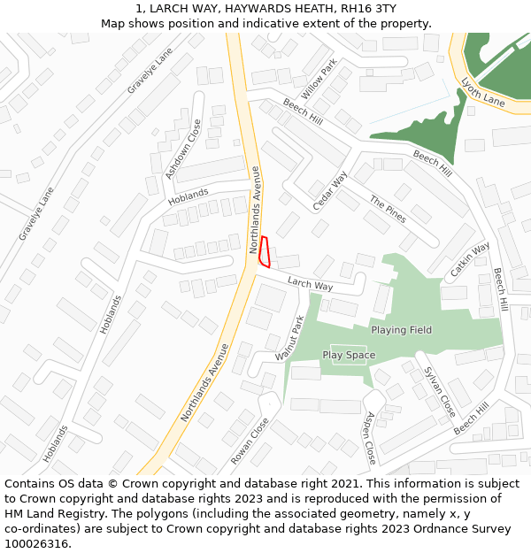 1, LARCH WAY, HAYWARDS HEATH, RH16 3TY: Location map and indicative extent of plot