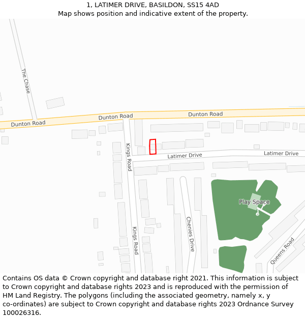 1, LATIMER DRIVE, BASILDON, SS15 4AD: Location map and indicative extent of plot