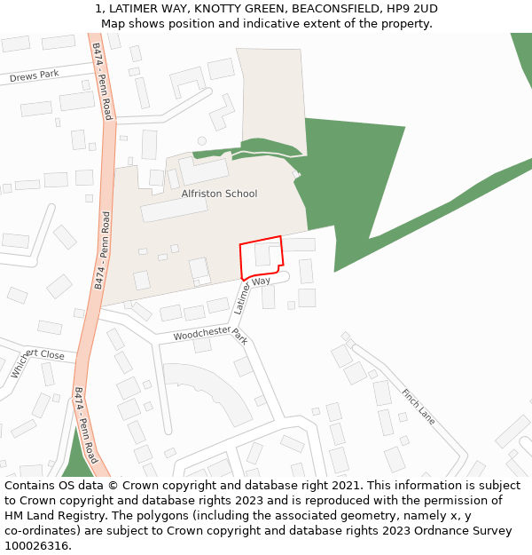 1, LATIMER WAY, KNOTTY GREEN, BEACONSFIELD, HP9 2UD: Location map and indicative extent of plot