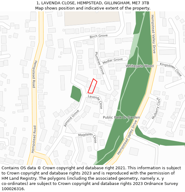 1, LAVENDA CLOSE, HEMPSTEAD, GILLINGHAM, ME7 3TB: Location map and indicative extent of plot