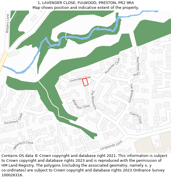 1, LAVENDER CLOSE, FULWOOD, PRESTON, PR2 9RA: Location map and indicative extent of plot