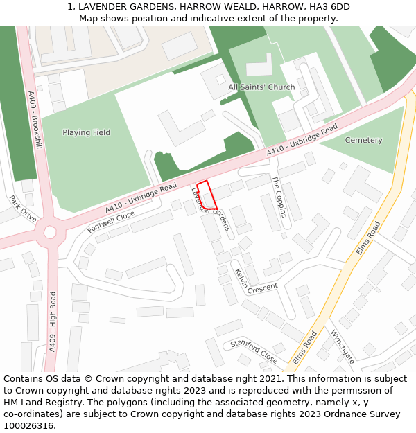 1, LAVENDER GARDENS, HARROW WEALD, HARROW, HA3 6DD: Location map and indicative extent of plot