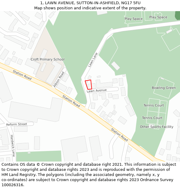 1, LAWN AVENUE, SUTTON-IN-ASHFIELD, NG17 5FU: Location map and indicative extent of plot