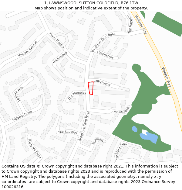 1, LAWNSWOOD, SUTTON COLDFIELD, B76 1TW: Location map and indicative extent of plot