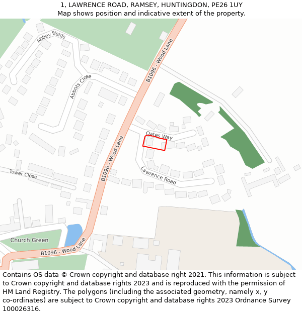 1, LAWRENCE ROAD, RAMSEY, HUNTINGDON, PE26 1UY: Location map and indicative extent of plot