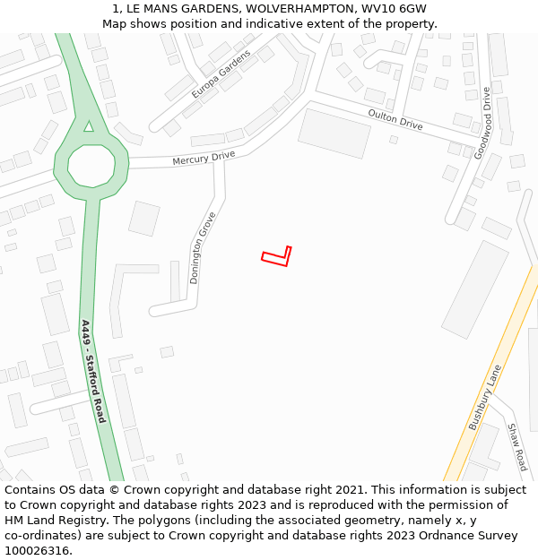 1, LE MANS GARDENS, WOLVERHAMPTON, WV10 6GW: Location map and indicative extent of plot