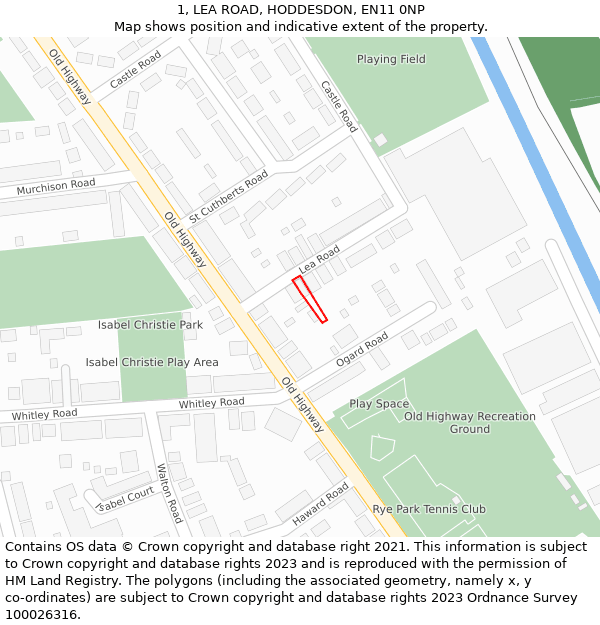 1, LEA ROAD, HODDESDON, EN11 0NP: Location map and indicative extent of plot