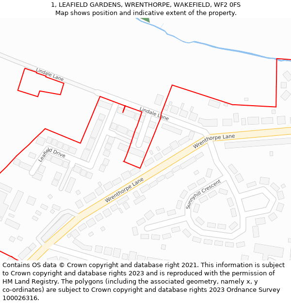 1, LEAFIELD GARDENS, WRENTHORPE, WAKEFIELD, WF2 0FS: Location map and indicative extent of plot