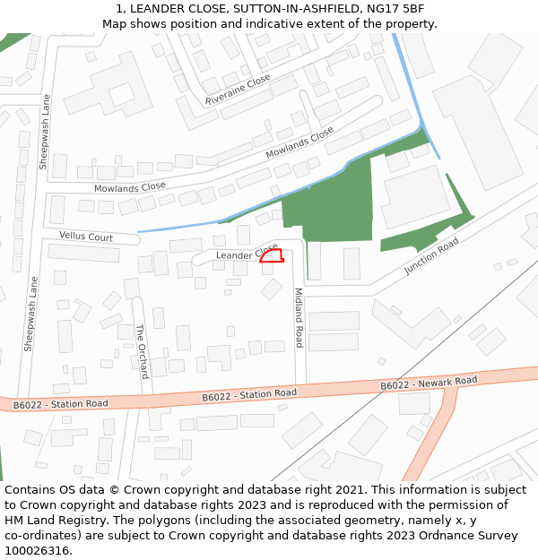 1, LEANDER CLOSE, SUTTON-IN-ASHFIELD, NG17 5BF: Location map and indicative extent of plot