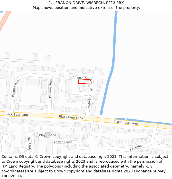 1, LEBANON DRIVE, WISBECH, PE13 3RX: Location map and indicative extent of plot