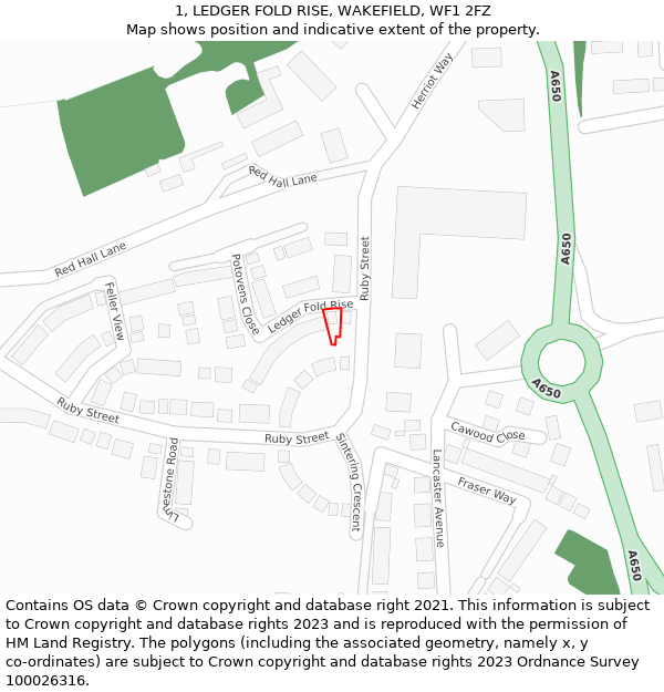 1, LEDGER FOLD RISE, WAKEFIELD, WF1 2FZ: Location map and indicative extent of plot