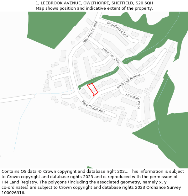 1, LEEBROOK AVENUE, OWLTHORPE, SHEFFIELD, S20 6QH: Location map and indicative extent of plot