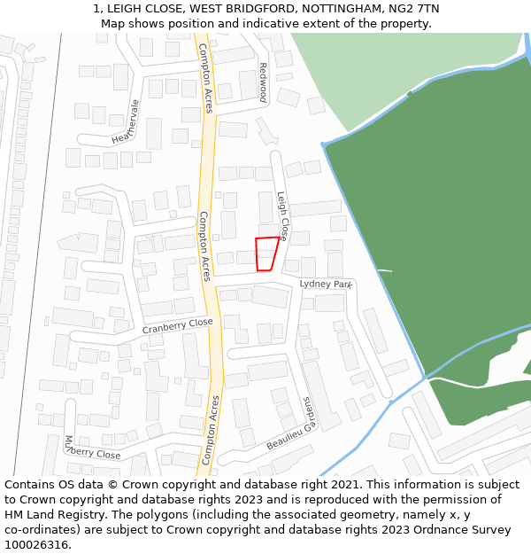 1, LEIGH CLOSE, WEST BRIDGFORD, NOTTINGHAM, NG2 7TN: Location map and indicative extent of plot