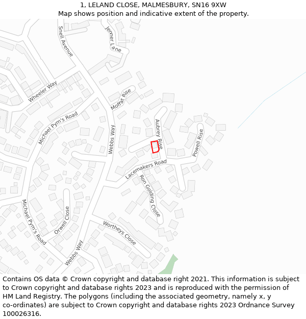 1, LELAND CLOSE, MALMESBURY, SN16 9XW: Location map and indicative extent of plot