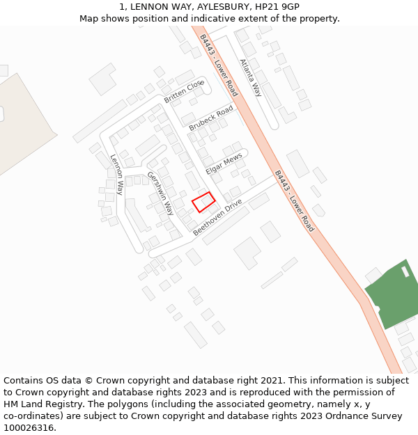 1, LENNON WAY, AYLESBURY, HP21 9GP: Location map and indicative extent of plot