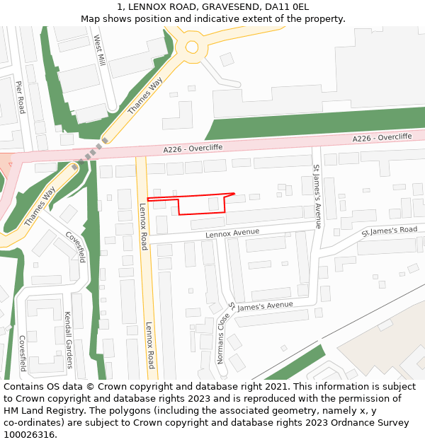 1, LENNOX ROAD, GRAVESEND, DA11 0EL: Location map and indicative extent of plot