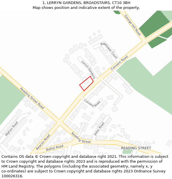 1, LERRYN GARDENS, BROADSTAIRS, CT10 3BH: Location map and indicative extent of plot