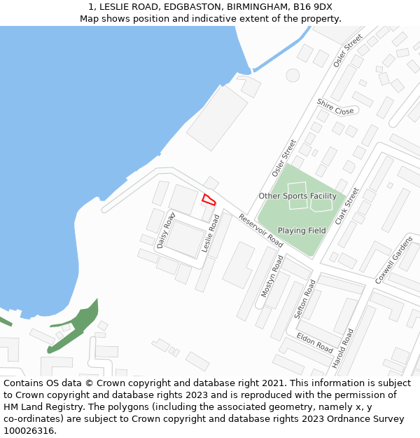 1, LESLIE ROAD, EDGBASTON, BIRMINGHAM, B16 9DX: Location map and indicative extent of plot